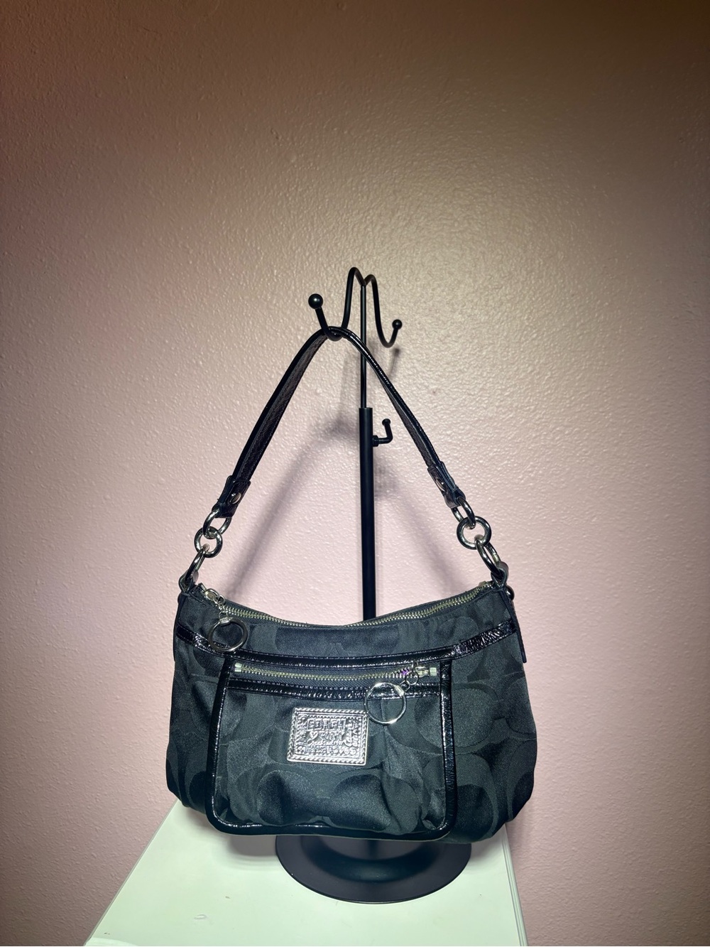 Coach Black poppy Signature Canvas Shoulder Bag